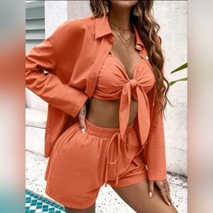 Tie Front Top & Drop Shoulder Blouse & Shorts S